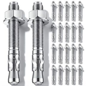 Moxweyeni 20 Pcs 3/4" x 5-1/2" Heavy Duty Wedge Anchors Zinc Plated with Nuts and Washers, Concrete Anchors for Concrete and Cement for Construction Industrial DIY in Saudi Arabia