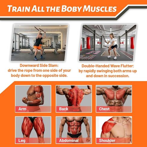 حبال معركة مرجحة بدون حبال لصالة الألعاب الرياضية المنزلية، معدات تمرين لاسلكية محمولة لـ HIIT، القوة، حرق السعرات الحرارية العالية وتمارين القلب منخفضة التأثير للرجال والنساء، مع حقيبة تخزين ودليل التمرين in Kuwait