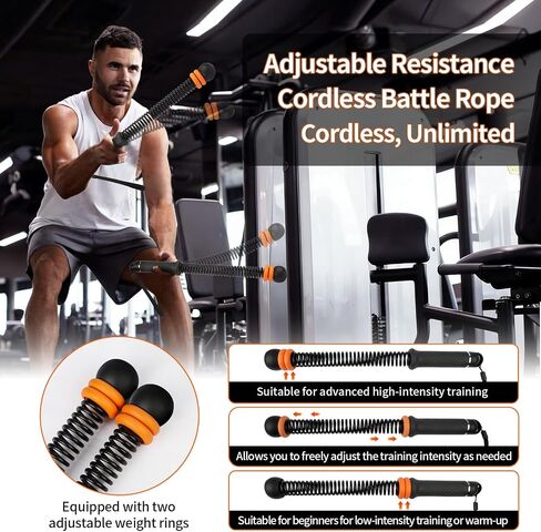 Ropeless Battle Rope, Portable Adjustable Strength Training for Home Gym | Quiet Apartment Friendly, Upgraded Cordless Heavy-Duty Weighted, Full Body HIIT Workout with Storage Bag for Men and Women in Kuwait