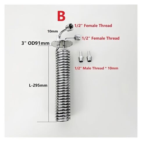 3" OD91mm Tri-clamp Dephlegmator Cooling Coil with 1/2" Male/Female Thread for Homebrewing Distillation H-295mm,Reflux,Condenser(B Female Thread) in Kuwait