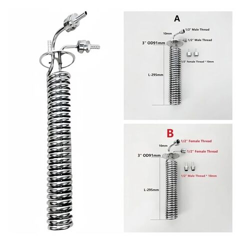 3" OD91mm Tri-clamp Dephlegmator Cooling Coil with 1/2" Male/Female Thread for Homebrewing Distillation H-295mm,Reflux,Condenser(B Female Thread) in Kuwait