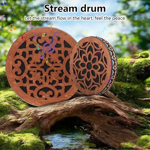 8-inch/12-inch Ocean Drum Ethnic Percussion Instrument Onomatopoeic Music Portable Hand Drum Instrument Sound Therapy Relaxing Water Sound Birch Wooden Drum for Performance Accompaniment in Kuwait