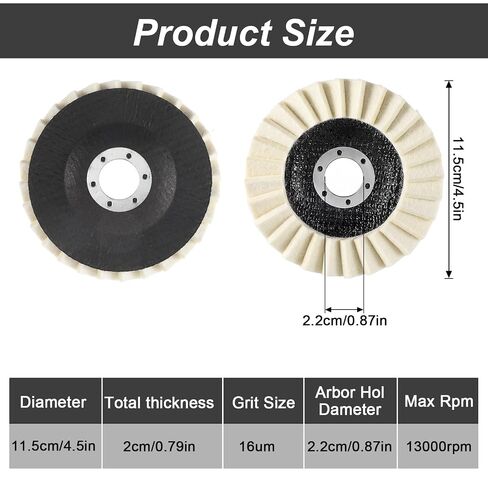 Wool Felt Flap Polishing Disc, 2Pcs Buffing Discs for Angle Grinder, 4.5 Inch Wool Felt Polishing Wheel Pad for Metal Marble Stone Furniture Car Wax in Kuwait