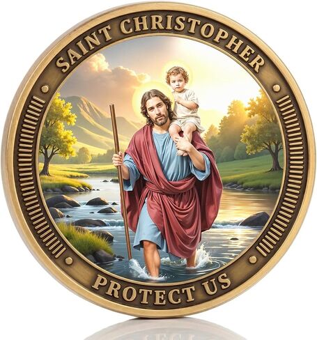 Saint Christopher Travel Prayer Medal, Christian Challenge Coin, Patron Saint of Travelers Pocket Protection Token Religious Gift for Car Drivers in Saudi Arabia