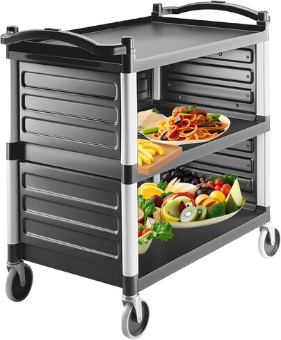 3-Tier Heavy-Duty Metal Service Utility Carts,Storage Mobile Kitchen Cart with Handle & Lockable Wheels,Portable Rolling Cart for Home Hotel Restaurant Garage Kitchen Office Organization in Kuwait
