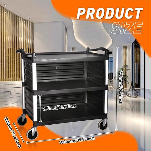 3-Tier Heavy-Duty Metal Service Utility Carts,Storage Mobile Kitchen Cart with Handle & Lockable Wheels,Portable Rolling Cart for Home Hotel Restaurant Garage Kitchen Office Organization in Kuwait