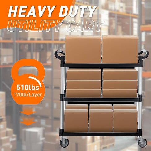 3-Tier Heavy-Duty Metal Service Utility Carts,Storage Mobile Kitchen Cart with Handle & Lockable Wheels,Portable Rolling Cart for Home Hotel Restaurant Garage Kitchen Office Organization in Kuwait
