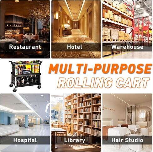 3-Tier Heavy-Duty Metal Service Utility Carts,Storage Mobile Kitchen Cart with Handle & Lockable Wheels,Portable Rolling Cart for Home Hotel Restaurant Garage Kitchen Office Organization in Kuwait