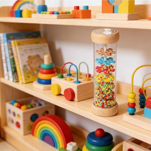 Wooden Rattle Shaker Rainmaker Rain Sticks Musical Instrument Sensory Toy Crafted from Wood for Calming Sound Suitable for Music Activities in Kuwait