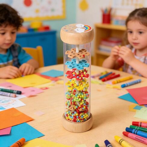 Wooden Rattle Shaker Rainmaker Rain Sticks Musical Instrument Sensory Toy Crafted from Wood for Calming Sound Suitable for Music Activities in Kuwait