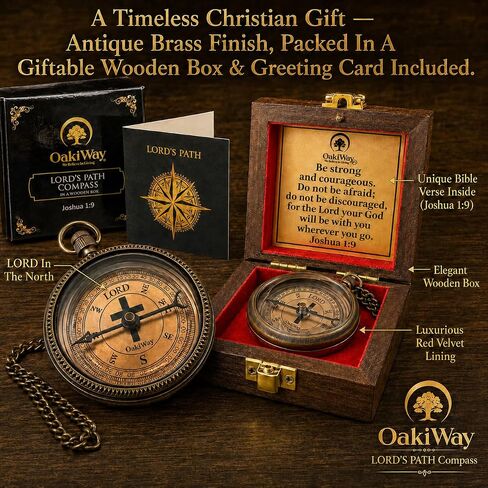Lord's Path Compass - Baptism, Communion, Confirmation, Christian Gifts for Teenage Boys | Religious Gifts for Men, Graduation Inspirational Present - Greeting Card Included in Saudi Arabia