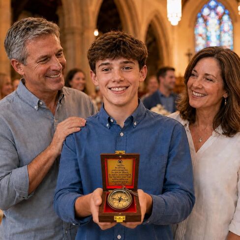 Lord's Path Compass - Baptism, Communion, Confirmation, Christian Gifts for Teenage Boys | Religious Gifts for Men, Graduation Inspirational Present - Greeting Card Included in Saudi Arabia