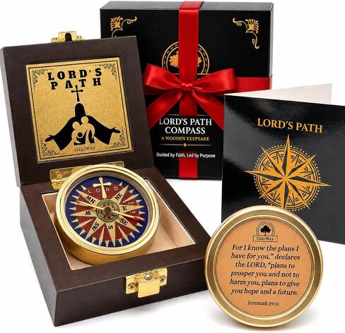 Lord's Path Compass - Baptism, Communion, Confirmation, Christian Gifts for Teenage Boys | Religious Gifts for Men, Graduation Inspirational Present - Greeting Card Included in Saudi Arabia