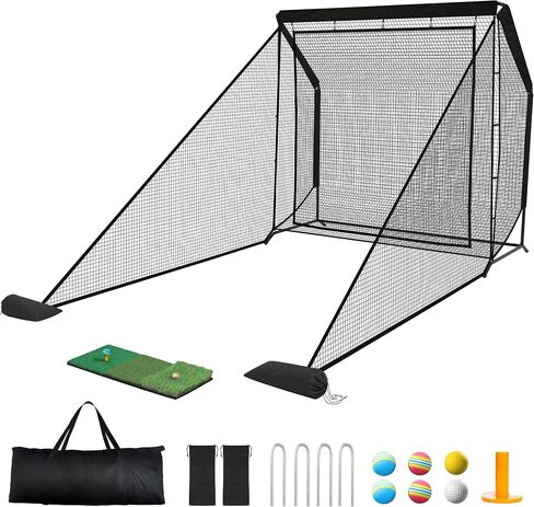 Golf Hitting Net, 10x7ft/7x7ft Heavy Duty Practice Net with Side Nets & Back Net, Reinforced Steel Frame Training Net for Indoor Outdoor Backyard Driving Swing Practice, Portable Carry Bag in Kuwait