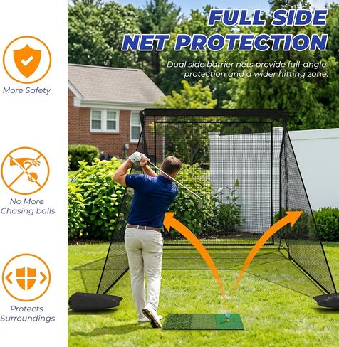 Golf Hitting Net, 10x7ft/7x7ft Heavy Duty Practice Net with Side Nets & Back Net, Reinforced Steel Frame Training Net for Indoor Outdoor Backyard Driving Swing Practice, Portable Carry Bag in Kuwait