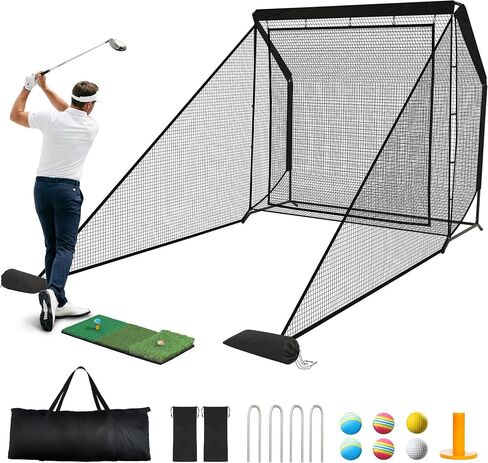 Golf Hitting Net, 10x7ft/7x7ft Heavy Duty Practice Net with Side Nets & Back Net, Reinforced Steel Frame Training Net for Indoor Outdoor Backyard Driving Swing Practice, Portable Carry Bag in Kuwait