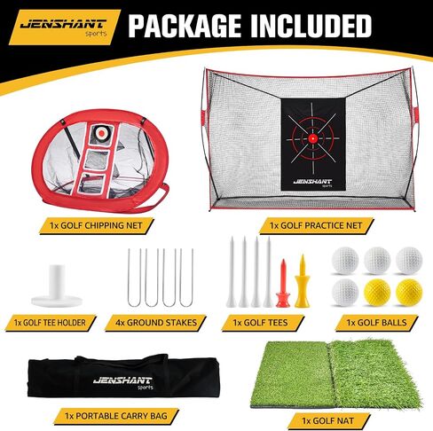 10x7ft Golf Practice Net with Chipping Target, Foldable Mat, 8 Tees & 6 Balls – All-in-One Golf Hitting Net for Backyard, Indoor Outdoor Use, Includes Carry Bag for Easy Storage in Kuwait