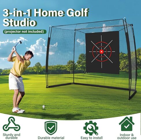 حاوية شاشة تأثير Golf Simulator مع شبكة وهدف (جهاز العرض غير متضمن) - قفص تدريب الجولف مع حماية 270 درجة، إعداد سهل للاستخدام في الطابق السفلي من المرآب المنزلي الداخلي والخارجي in Kuwait
