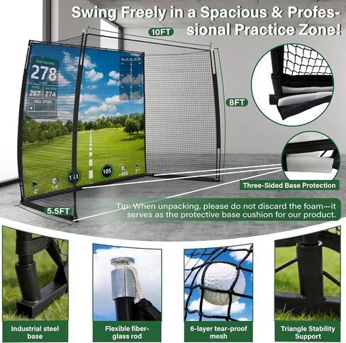 حاوية شاشة تأثير Golf Simulator مع شبكة وهدف (جهاز العرض غير متضمن) - قفص تدريب الجولف مع حماية 270 درجة، إعداد سهل للاستخدام في الطابق السفلي من المرآب المنزلي الداخلي والخارجي in Kuwait