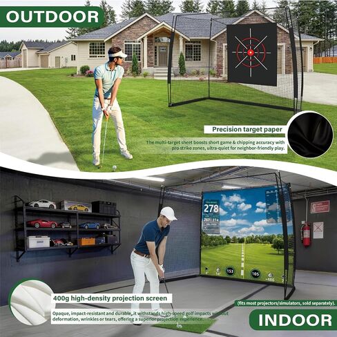 حاوية شاشة تأثير Golf Simulator مع شبكة وهدف (جهاز العرض غير متضمن) - قفص تدريب الجولف مع حماية 270 درجة، إعداد سهل للاستخدام في الطابق السفلي من المرآب المنزلي الداخلي والخارجي in Kuwait