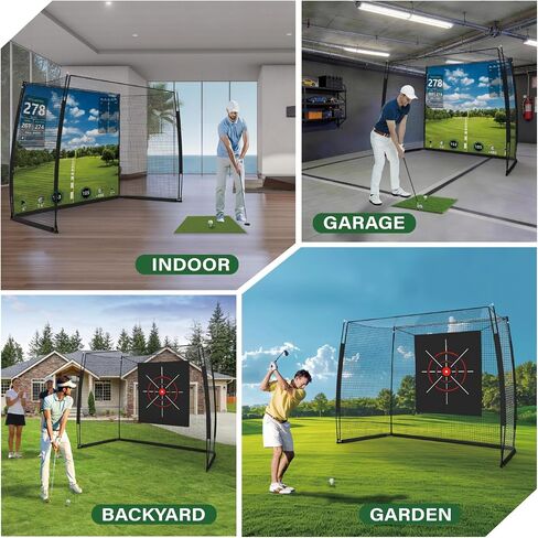 حاوية شاشة تأثير Golf Simulator مع شبكة وهدف (جهاز العرض غير متضمن) - قفص تدريب الجولف مع حماية 270 درجة، إعداد سهل للاستخدام في الطابق السفلي من المرآب المنزلي الداخلي والخارجي in Kuwait