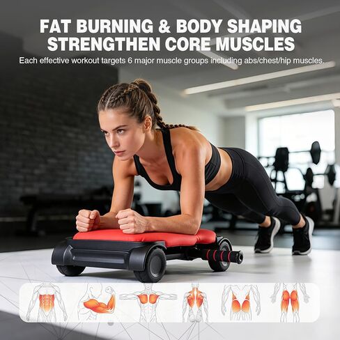 RedSwing Automatic Rebound Abdominal Wheel, 4-Wheel Roller Abdominal Trainer, Core Workout Ab Roller Wheel for Plank, Red in Kuwait