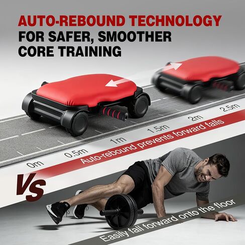 RedSwing Automatic Rebound Abdominal Wheel, 4-Wheel Roller Abdominal Trainer, Core Workout Ab Roller Wheel for Plank, Red in Kuwait