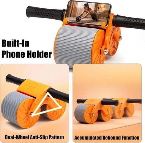 Orange Ab Roller Wheel with Knee Mat & Automatic Rebound – Ab Wheel Roller for Core Strength Ab Roller Wheel for Women Men in Kuwait