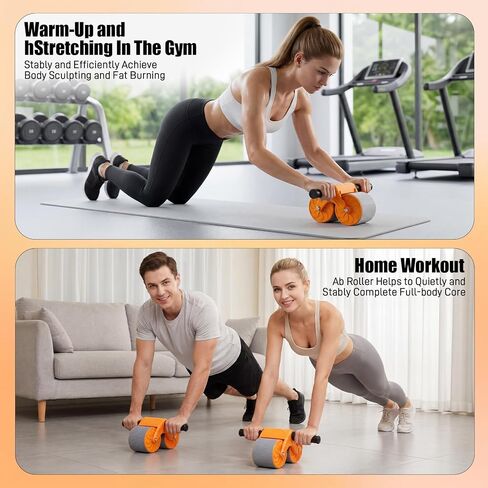 Orange Ab Roller Wheel with Knee Mat & Automatic Rebound – Ab Wheel Roller for Core Strength Ab Roller Wheel for Women Men in Kuwait