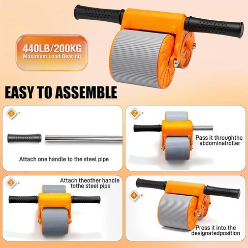 Orange Ab Roller Wheel with Knee Mat & Automatic Rebound – Ab Wheel Roller for Core Strength Ab Roller Wheel for Women Men in Kuwait
