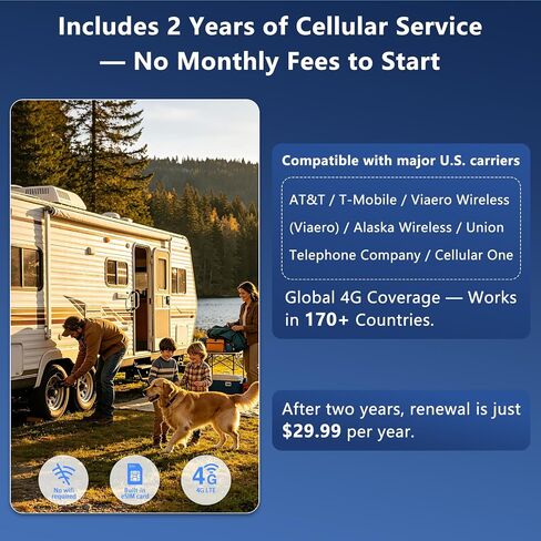 4G Cellular Temperature & Humidity Monitor, RV Pet Safety Temp Humidity Monitoring System, Remote Power Outage Sensor for Car, Camper, Greenhouse, Freezer, 2 Years Subscription Included | No WiFi Required, SMS/Email/Sound&Light Alerts, Unlimited Contacts, in Kuwait