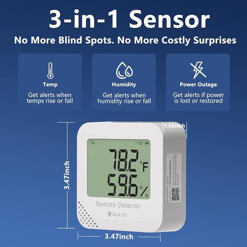 4G Cellular Temperature & Humidity Monitor, RV Pet Safety Temp Humidity Monitoring System, Remote Power Outage Sensor for Car, Camper, Greenhouse, Freezer, 2 Years Subscription Included | No WiFi Required, SMS/Email/Sound&Light Alerts, Unlimited Contacts, in Kuwait