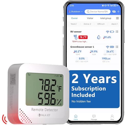 4G Cellular Temperature & Humidity Monitor, RV Pet Safety Temp Humidity Monitoring System, Remote Power Outage Sensor for Car, Camper, Greenhouse, Freezer, 2 Years Subscription Included | No WiFi Required, SMS/Email/Sound&Light Alerts, Unlimited Contacts, in Kuwait