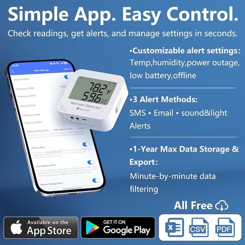 4G Cellular Temperature & Humidity Monitor, RV Pet Safety Temp Humidity Monitoring System, Remote Power Outage Sensor for Car, Camper, Greenhouse, Freezer, 2 Years Subscription Included | No WiFi Required, SMS/Email/Sound&Light Alerts, Unlimited Contacts, in Kuwait