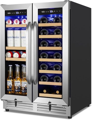 Velivi Wine and Beverage Refrigerator Under Counter, 24 Inch Beverage Fridge Dual Zone with Glass Door, Built In Beverage Cooler with Increase Capacity Space, Advanced Cooling System in Kuwait