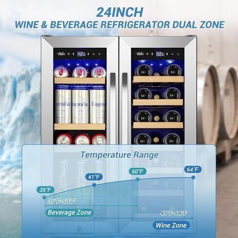 Velivi Wine and Beverage Refrigerator Under Counter, 24 Inch Beverage Fridge Dual Zone with Glass Door, Built In Beverage Cooler with Increase Capacity Space, Advanced Cooling System in Kuwait