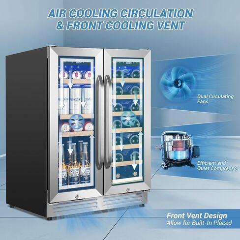 Velivi Wine and Beverage Refrigerator Under Counter, 24 Inch Beverage Fridge Dual Zone with Glass Door, Built In Beverage Cooler with Increase Capacity Space, Advanced Cooling System in Kuwait