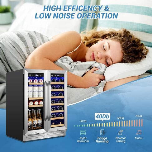 Velivi Wine and Beverage Refrigerator Under Counter, 24 Inch Beverage Fridge Dual Zone with Glass Door, Built In Beverage Cooler with Increase Capacity Space, Advanced Cooling System in Kuwait