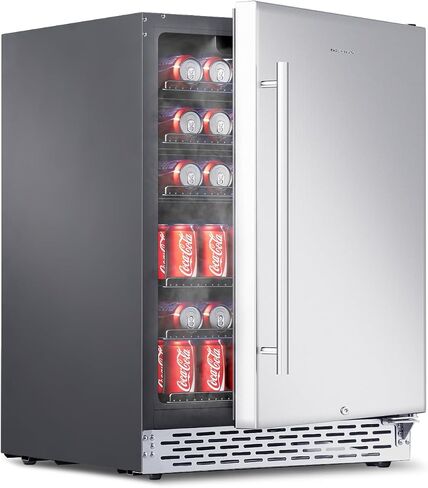 Phiestina Beverage Refrigerator 24Inch, 175 Cans Indoor/Outdoor Undercounter Beverage Cooler Refrigerator Stainless Steel Beer Fridge with Safety Lock Built-in/Freestanding-Silver Foam Door in Kuwait