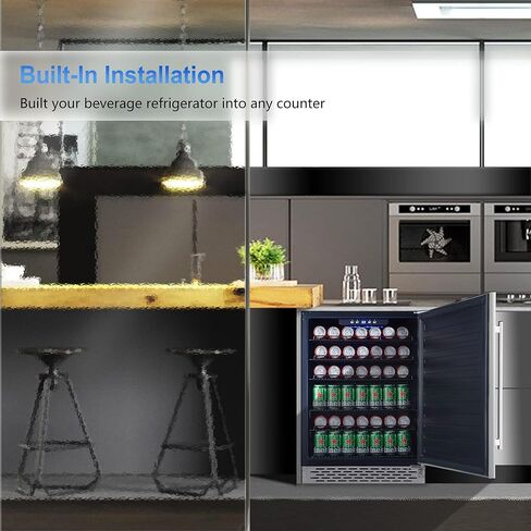 Phiestina Beverage Refrigerator 24Inch, 175 Cans Indoor/Outdoor Undercounter Beverage Cooler Refrigerator Stainless Steel Beer Fridge with Safety Lock Built-in/Freestanding-Silver Foam Door in Kuwait