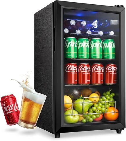 Anypro 4.9 Cu.Ft Retro Small Beverage Refrigerator Cooler with Double Tempered Glass Door, 120 Can Wine Drink Beer Mini Fridge for Office Bedroom Bar with 7 Temperatures, Adjustable Shelves, Blue in Kuwait