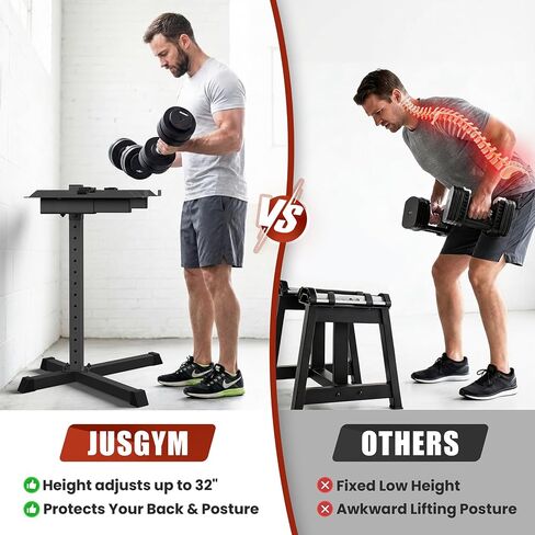 حامل دمبل قابل للتعديل من Jusgym، حامل دمبل قابل للتعديل بارتفاع 81.28 سم، رف تخزين لصالة الألعاب الرياضية المنزلية بسعة 300 رطل مع منصة دوارة 90 درجة (الرف فقط) in Kuwait