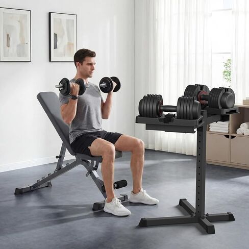 حامل دمبل قابل للتعديل من Jusgym، حامل دمبل قابل للتعديل بارتفاع 81.28 سم، رف تخزين لصالة الألعاب الرياضية المنزلية بسعة 300 رطل مع منصة دوارة 90 درجة (الرف فقط) in Kuwait