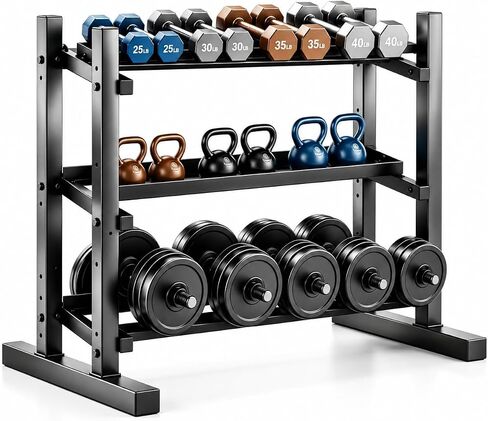 3-Tier Professional Dumbbell Rack, Commercial Grade Dumbbell Storage Rack,1300LB Capacity with Barbell Holder, Adjustable Heavy-Duty Weight Rack for Home Gym, Weight Stand for Dumbbells, Kettlebells & Weight Plates (Rack Only) in Kuwait