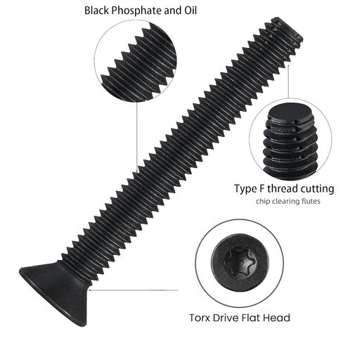 300 الكمية 5/16-18 × 2-1/2 بوصة براغي سطح المقطورة ذاتية التنصت، قطع الخيوط ومسامير سطح المقطورة، متوافقة مع الأخشاب الصلبة والمعادن، رأس مسطح، النوع F، فوسفات أسود، T40 Torx و9/32 مثقاب in Kuwait