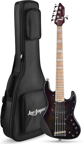 LEO JAYMZ 5-String Electric Bass Guitar, Natural Burl Top, Maple Neck and Fretboard, Active 3-Band EQ, Alnico 5 Pickups, High-Gloss Finish (Bixu Blue) in Kuwait