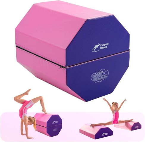 Kangaroo Hoppers 2-in-1 Detachable Gymnastics Octagon Tumble Mat for Kids Ages 3-12,24×26 Inch Splittable Barrel Trainer for Backbend Handspring and Splits Training, Portable Home Gym Equipment， Purple/Pink in Saudi Arabia