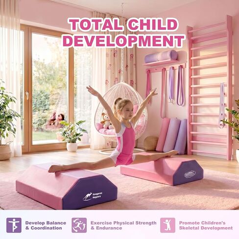 Kangaroo Hoppers 2-in-1 Detachable Gymnastics Octagon Tumble Mat for Kids Ages 3-12,24×26 Inch Splittable Barrel Trainer for Backbend Handspring and Splits Training, Portable Home Gym Equipment， Purple/Pink in Saudi Arabia