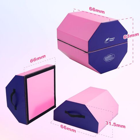 Kangaroo Hoppers 2-in-1 Detachable Gymnastics Octagon Tumble Mat for Kids Ages 3-12,24×26 Inch Splittable Barrel Trainer for Backbend Handspring and Splits Training, Portable Home Gym Equipment， Purple/Pink in Saudi Arabia