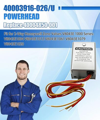استبدال صمام المنطقة V8043e1012 لشركة هانيويل، 40003916-026 رأس استبدال الطاقة، 40004850-001 (نموذج الغطاء) ثنائي الاتجاه و4 أسلاك، مغلق عادة 24 فولت تيار متردد 50/60 هرتز 18 بوصة مع مفتاح طرفي in Kuwait